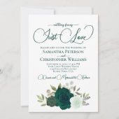 ラブエメラルドグリーンローズボホQRコードウェディング 招待状 (正面)