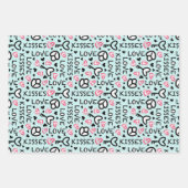 ラブエレガントキス鍵牡丹ピンクハート ラッピングペーパーシート (正面3)