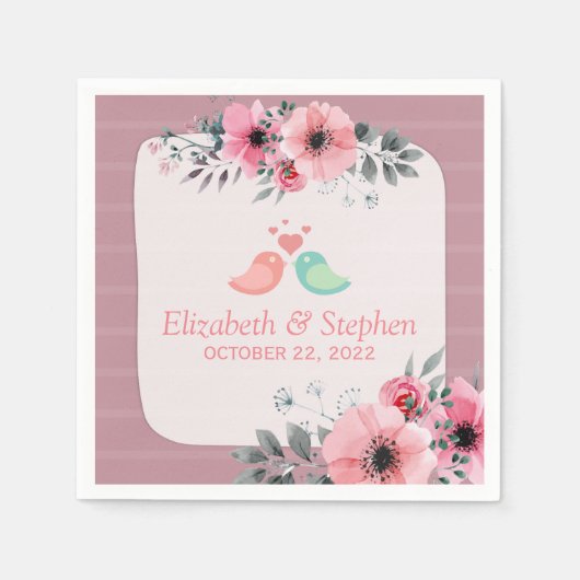 ラブエレガントリーウォーター色フローラウェディングシャワー スタンダードカクテルナプキン (正面)