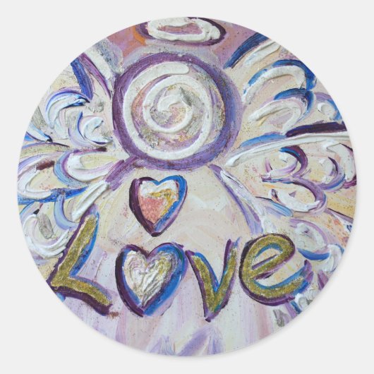 ラブエンジェルワードアートカスタムデカールステッカー ラウンドシール (正面)