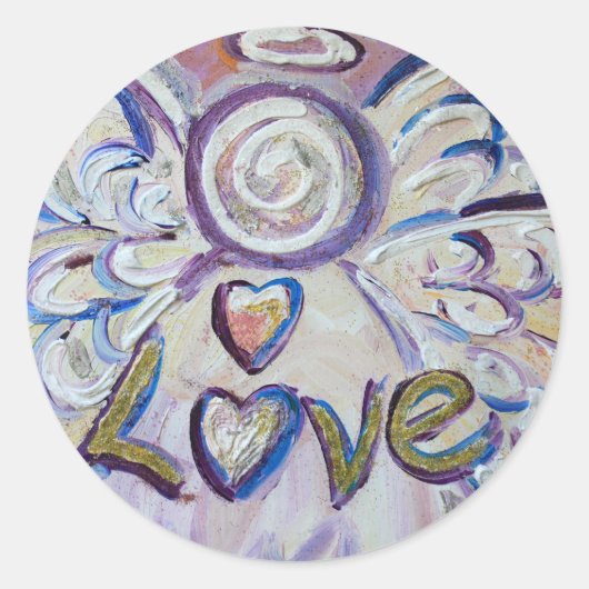 ラブエンジェル感動的ワードアートカスタムステッカー ラウンドシール (正面)