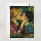 ラブオイルキスをする塗装の女性 ポストカード (正面/裏面)