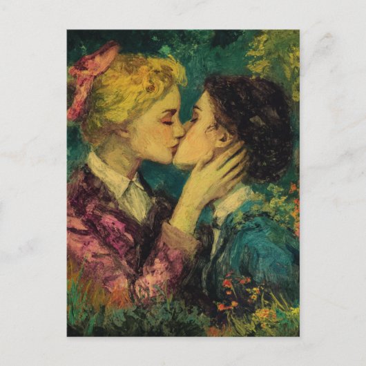 ラブオイルキスをする塗装の女性 ポストカード (正面)