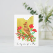 ラブオハイオ(鳥)ショウジョウコウカンチョウバードカーネーションの送信 ポストカード (スタンド正面)
