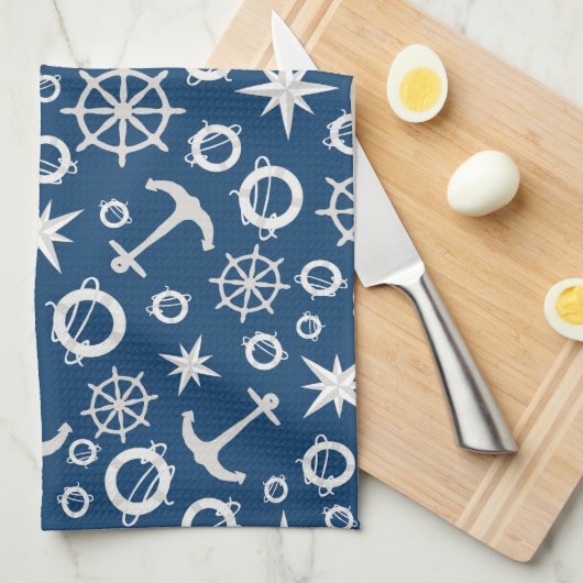 ラブオブボートいかりライフリングや輪コンパス キッチンタオル (四つ折り)