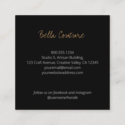 ラブオーバーサイズの手作りタイポグラフィブラック スクエア名刺 (裏面)