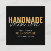 ラブオーバーサイズの手作りタイポグラフィブラック スクエア名刺 (正面)