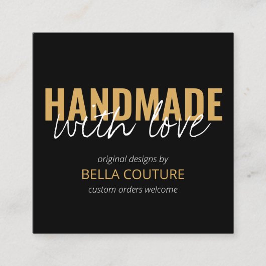 ラブオーバーサイズの手作りタイポグラフィブラック スクエア名刺 (正面)