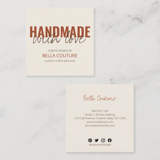 ラブオーバーサイズタイポグラフィクリームで手作り スクエア名刺 (正面/裏面)