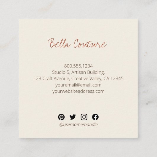 ラブオーバーサイズタイポグラフィクリームで手作り スクエア名刺 (裏面)