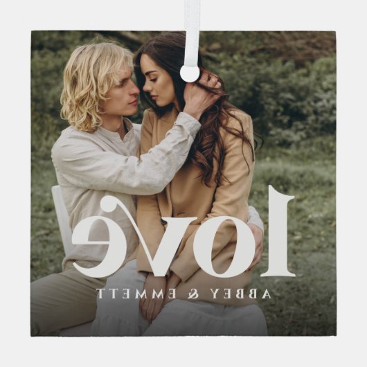 ラブオーバーレイカスタムの写真と名前 ガラスオーナメント (裏面)