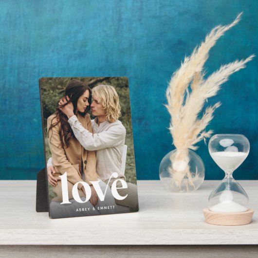 ラブオーバーレイパーソナライズされたカップル写真 フォトプラーク (側面)
