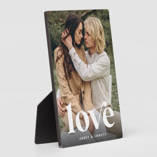 ラブオーバーレイパーソナライズされたカップル写真 フォトプラーク (側面)