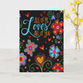 ラブオールオブユーブラックおもしろいフローラバレンタインモダン カード (黄色い花)