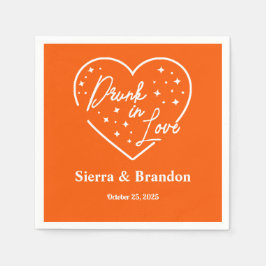 ラブオ飲レンジ&ホワイトモノグラムズ結婚ナプキン スタンダードカクテルナプキン