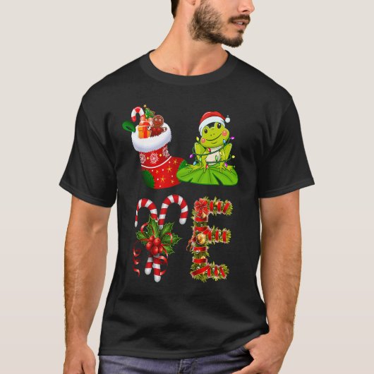 ラブカエルのクリスマスライトLedサンタハットクリスティマ Tシャツ (正面)