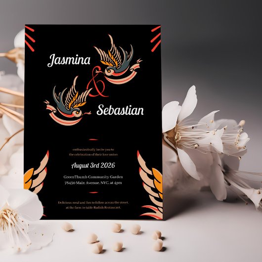 ラブカスタマイズススワローズタトゥーロカビリー結婚ズ 招待状