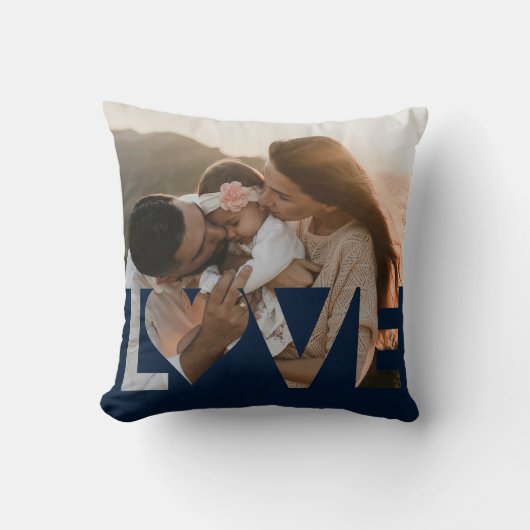 ラブカスタムファミリーフォトダークブルー クッション (正面)