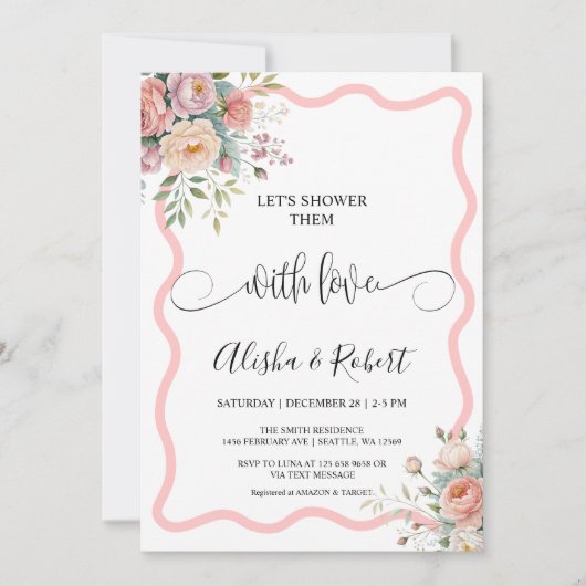 ラブカップルでシャワーを浴びようシャワー招待状 招待状 (正面)