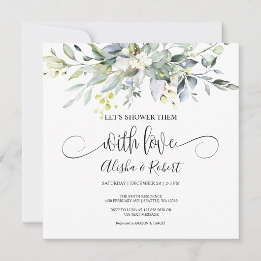 ラブカップルでシャワーを浴びようシャワー招待状 招待状 (正面)