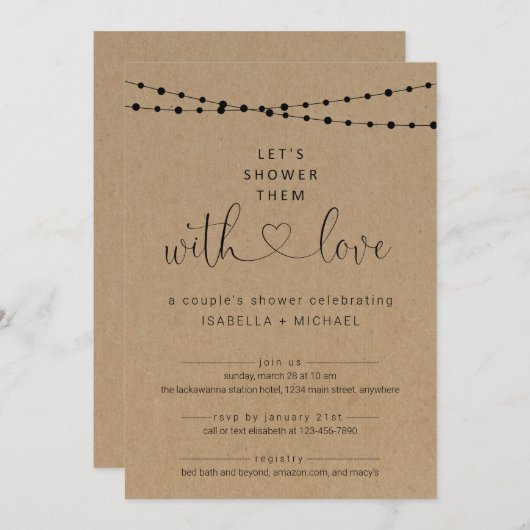 ラブカップルのシャワー招待状 招待状 (正面/裏面)