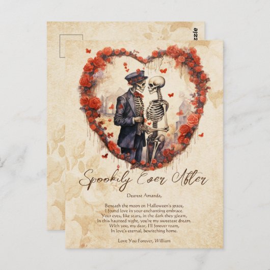ラブカップルの後に不気味なヴィンテージハロウィーン ポストカード (正面/裏面)