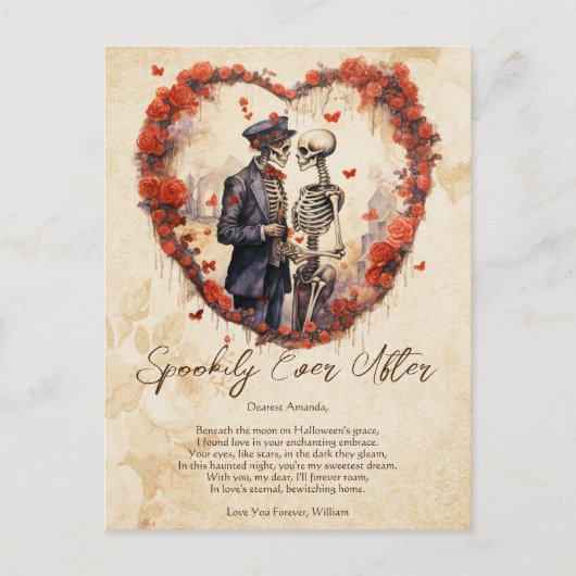 ラブカップルの後に不気味なヴィンテージハロウィーン ポストカード (正面)
