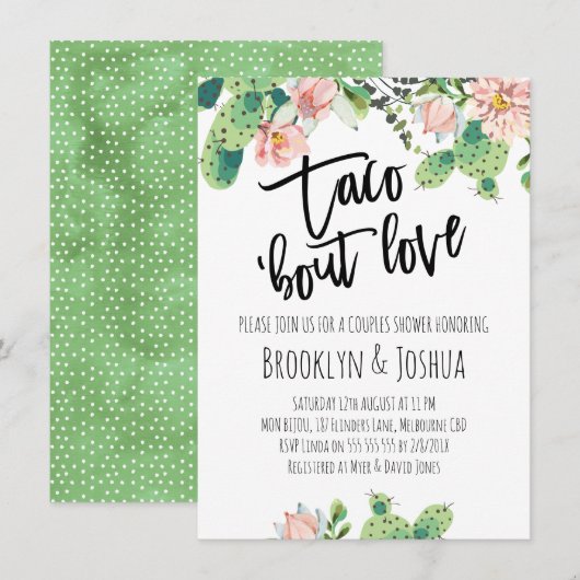 ラブカップルシャワーのためのカクタス タコ招待状 招待状 (正面/裏面)
