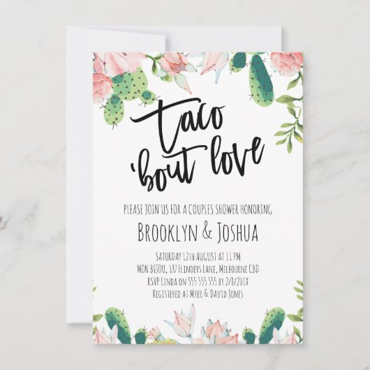 ラブカップルシャワーのサボテンピンクタコについて 招待状 (正面)