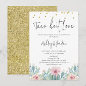 ラブカップルシャワーのモダンなサボテンタコ 招待状 (正面/裏面)