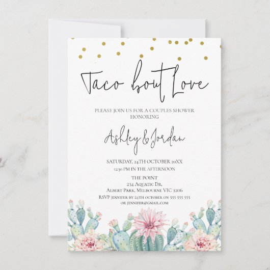 ラブカップルシャワーのモダンなサボテンタコ 招待状 (正面)