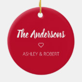 ラブカップルパーソナライズされたクリスマスホリデーレッド セラミックオーナメント (裏面)