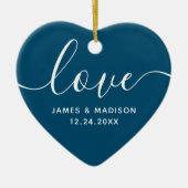 ラブカップルパーソナライズされたズネイビーフォトオーナメント セラミックオーナメント (正面)