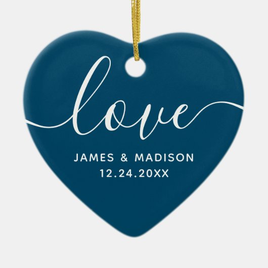 ラブカップルパーソナライズされたズネイビーフォトオーナメント セラミックオーナメント (正面)