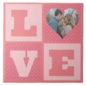 ラブカップル写真ピンクのハートパターンバレンタイン タイル (正面)