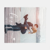 ラブカップル写真手書きパーソナライズされた フリースブランケット (正面(横))