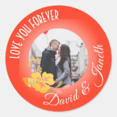 ラブカップル写真黒い赤いモダンバレンタインデー ラウンドシール (正面)