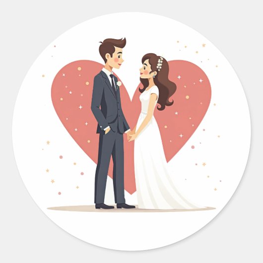ラブカップル結婚ステッカー ラウンドシール (正面)