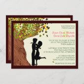 ラブカップル落下ハートオークツリー結婚式招待 招待状 (正面/裏面)