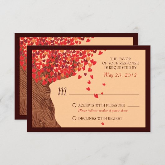 ラブカップル落下ハート樺の木 RSVP (正面/裏面)