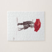 ラブカップル赤い傘ロマンチックなカップルキス ジグソーパズル (横)