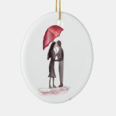 ラブカップル赤い傘絵画の セラミックオーナメント (右)