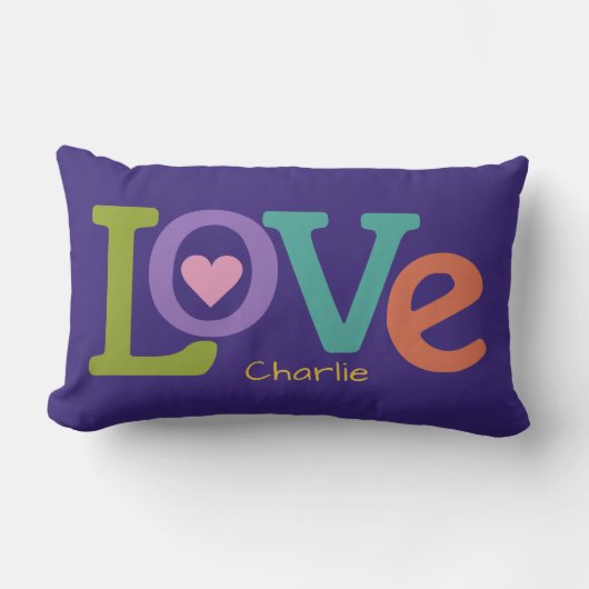 ラブカラフル名前をカスタムする装飾用クッション ランバークッション (正面)