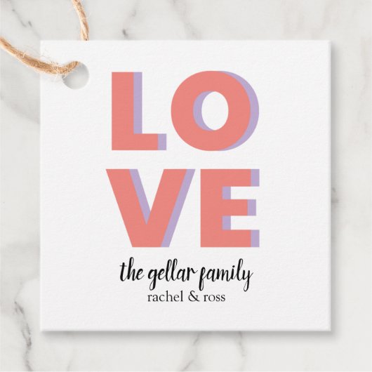 ラブカラーブロックギフトラベルイン紫&オレンジストライプ色 フェイバータグ (正面)