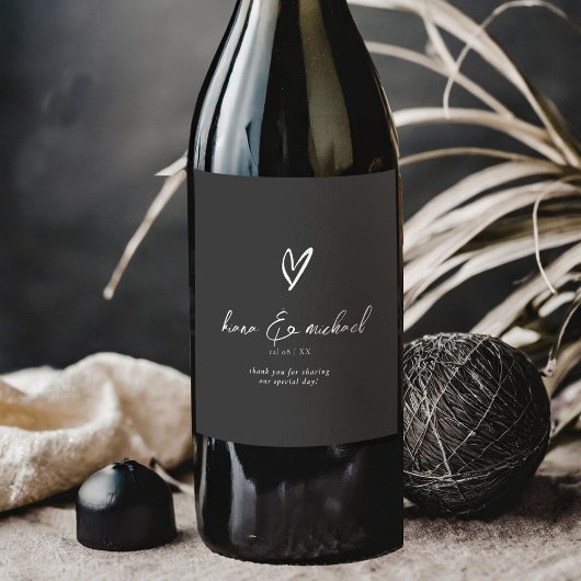 ラブカリグラフィサンキューハートホワイトB&W ID940 ワインラベル