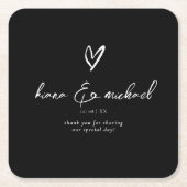 ラブカリグラフィサンキューハートWht B&W ID940 スクエアペーパーコースター (正面)