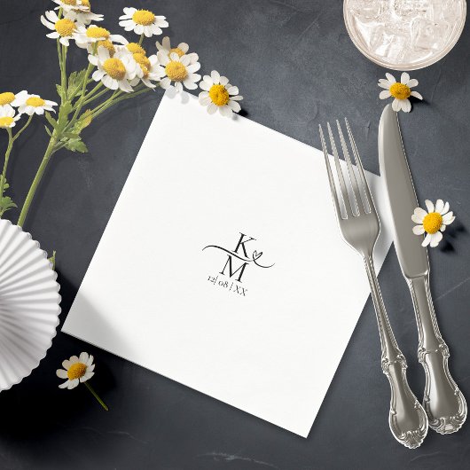 ラブカリフイニシャルハートブラックB&W ID940 スタンダードカクテルナプキン