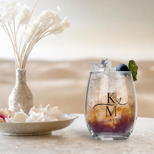 ラブカリフイニシャルハートブラックB&W ID940 ステムなしワイングラス