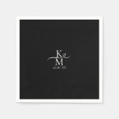 ラブカリフイニシャルハートホワイトB&W ID940 スタンダードカクテルナプキン (正面)