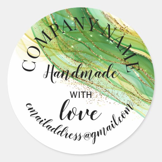 ラブカンパニーネームで手作りティール(緑がかった色)グリッタークラス ラウンドシール (正面)